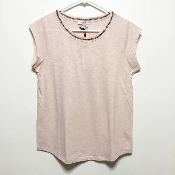 New! Current Air Pink Crew Neck Short Sleeve Chain Accent Top - Picture 1 of 8